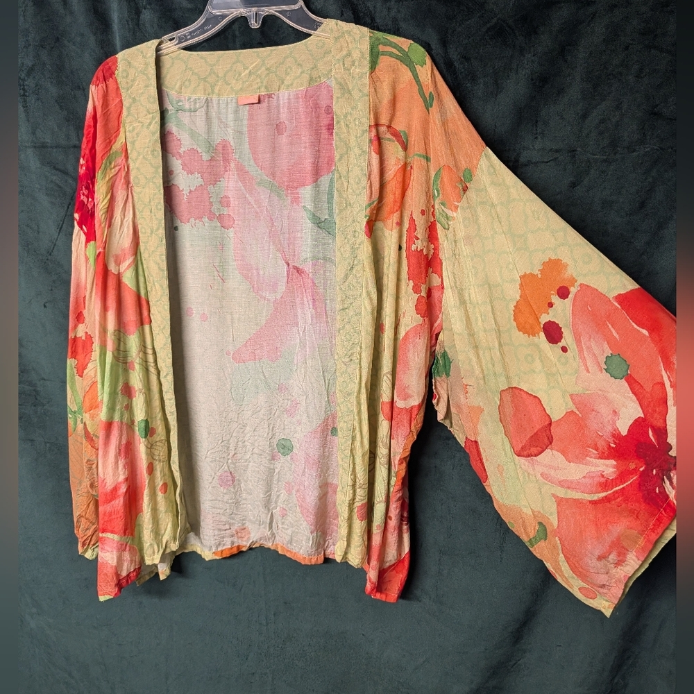Vibrant Floral Open-Front Cardigan Kimono